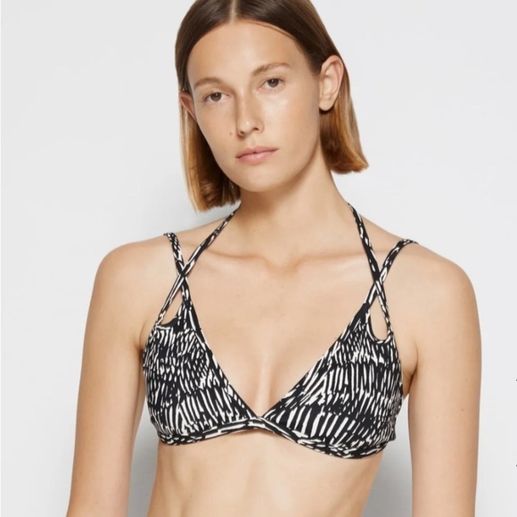 Jonathan Simkhai swim ALIANA PRINTED BIKINI TOP abstract fern S straps pattern - Picture 1 of 8